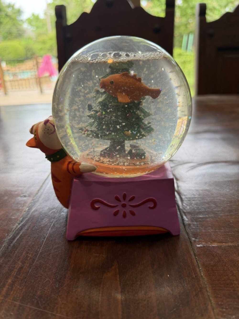 1994 Neiman Marcus Snowglobe Cat & Fish Snow Globe